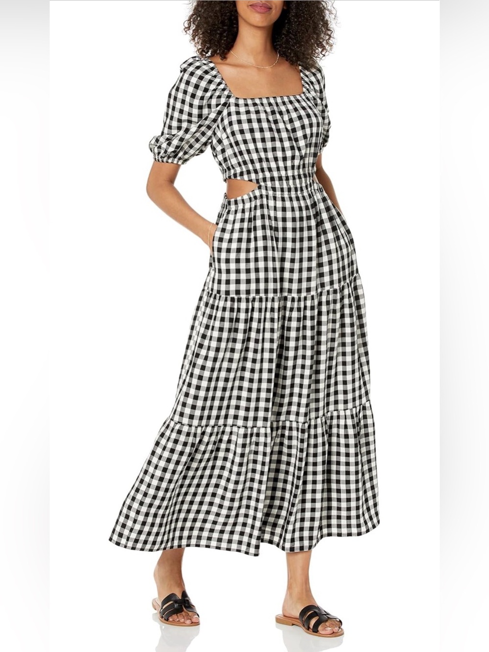🌿 The Drop Anaya Square Neck Gingham Puff Sleeve Cut-Out Tiered Maxi Dress 🌿